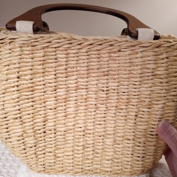 EUC Vintage Cappelli Straworld Natural Straw Purse With Embroidered Flowers - Picture 3 of 7